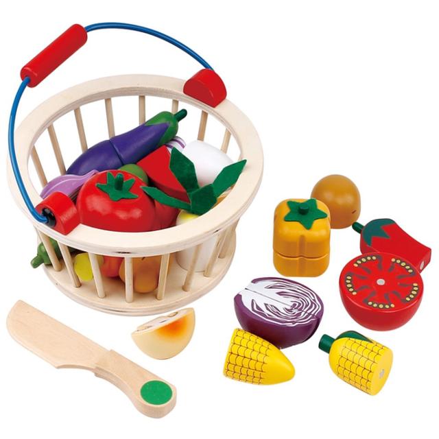 Little Angel - Kids Wooden Fruits & Vegetables In Basket Toy Set