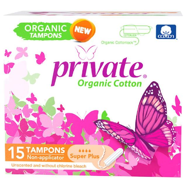 Private - Organic Non Applicator Tampon - Super Plus - 15pcs