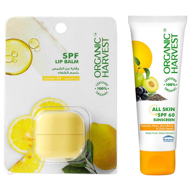 Organic Harvest - All Skin SPF 60 Sunscreen With SPF Lemon Oil Lip Balm