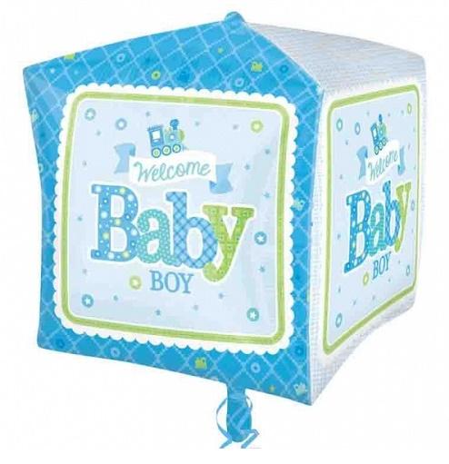 Welcome Baby Boy Train UltraShape Cubez Balloon