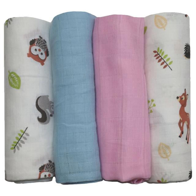 Prokids - 4pc-Set - Essential Muslin Swaddle Blanket - Blue/Pink