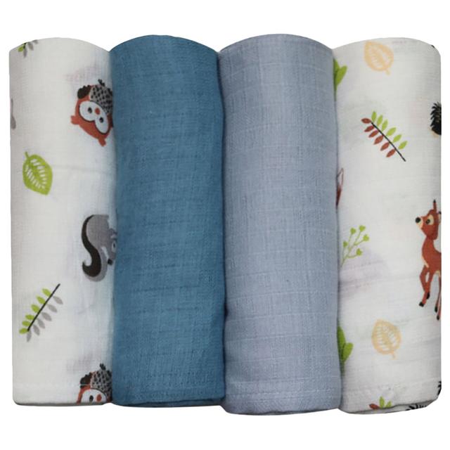 Prokids - 4pc-Set - Essential Muslin Swaddle Blanket - Blue