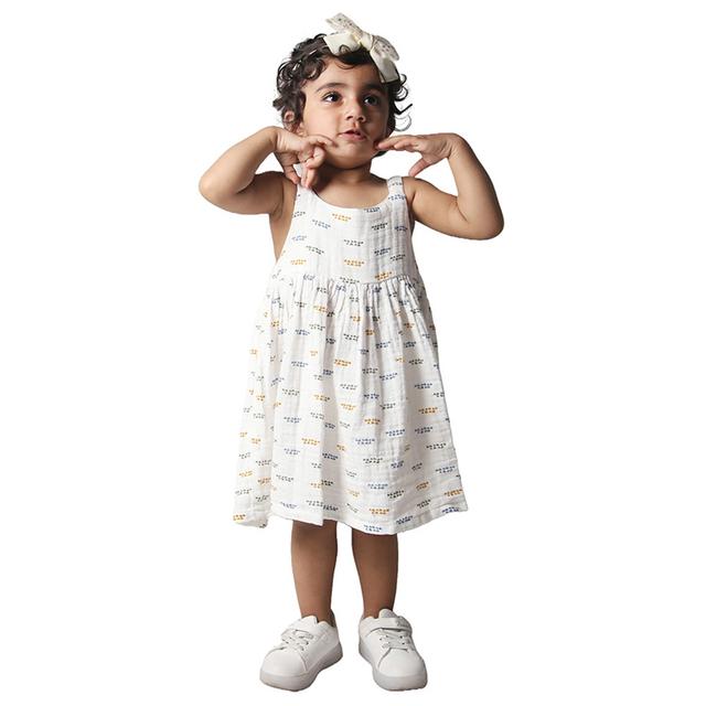 Prokids - Baby Girl's Flared Muslin Frock - White