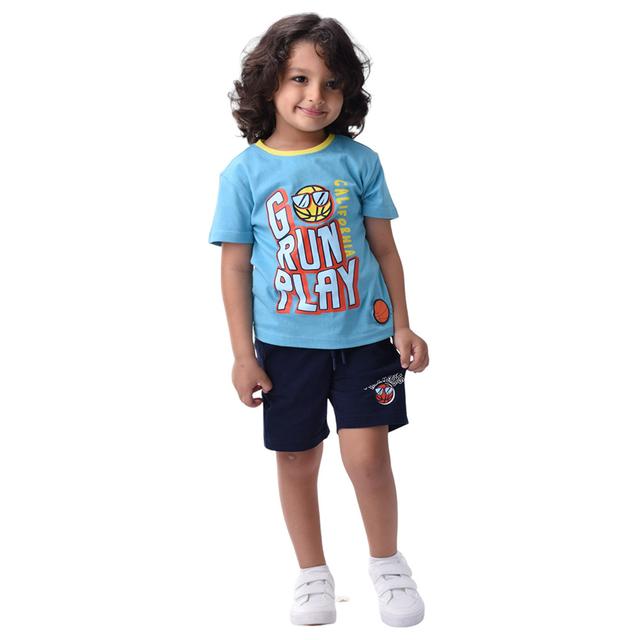 Victor and Jane - 2pc-Set - Boy's Cotton T-Shirt and Shorts - Blue/Navy