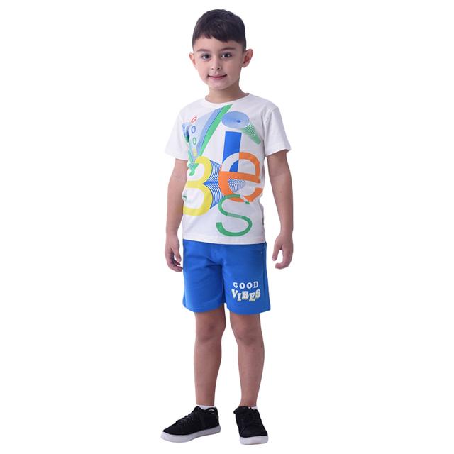 Victor and Jane - 2pc-Set - Boy's Cotton T-Shirt and Shorts - White/Blue