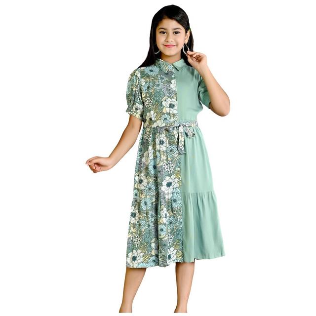 Flower Girl - Girl Floral Print Dress - Green