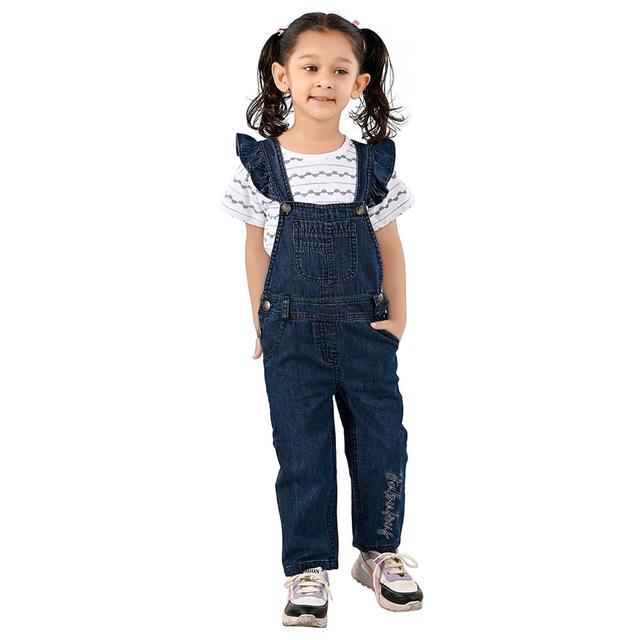 Flower Girl - 2pc-Set - Girl Dungaree And T-Shirt - White/Denim Blue