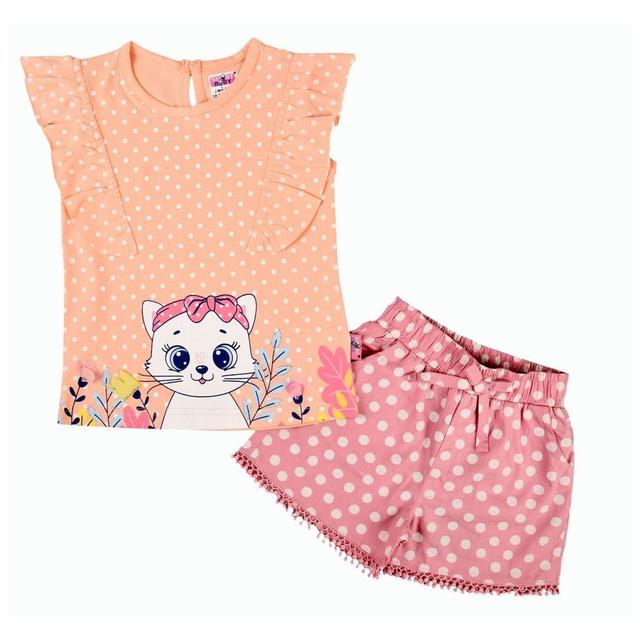 Smart Baby - 2pc-Set - Cotton Top & Woven Shorts - Coral/Pink