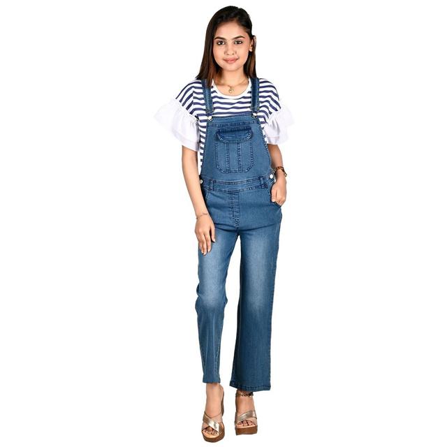 Flower Girl - 2pc-Set - Girl Striped T-Shirt & Long Dungaree - Denim