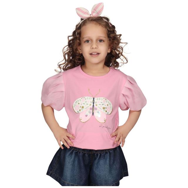 Little Kangaroos - Girl Puff Sleeves Top - Pink