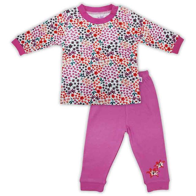 Smart Baby - 2pc-Set - Baby Girl T-Shirt And Pajama Suit - Purple Floral