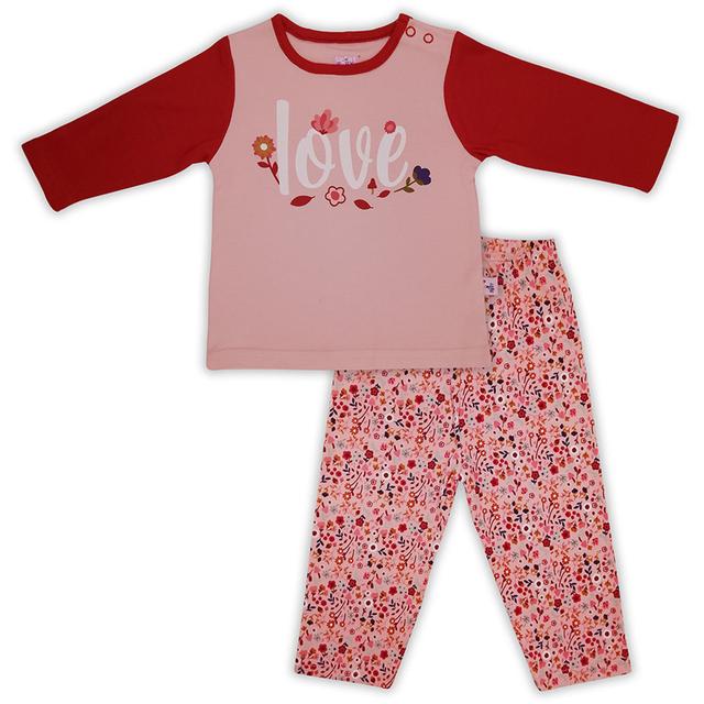 Smart Baby - 2pc-Set - Baby Girl T-Shirt And Pajama Suit - Red Rust