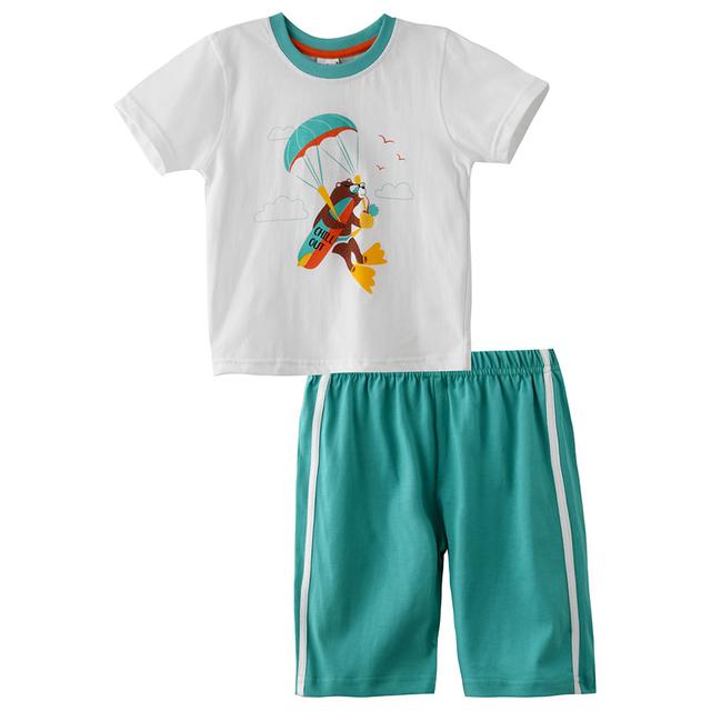 Genius - 2pc-set - Boy Half sleeves T-shirt and Bermuda - White/Green