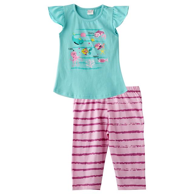 Genius - 2pc-set - Girl T-shirt and Capri - Mint/Pink