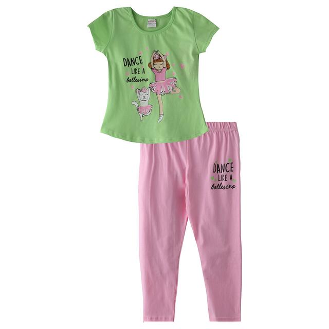 Genius - 2pc-set - Girl Half sleeves T-shirt and Pants - Neon/Pink