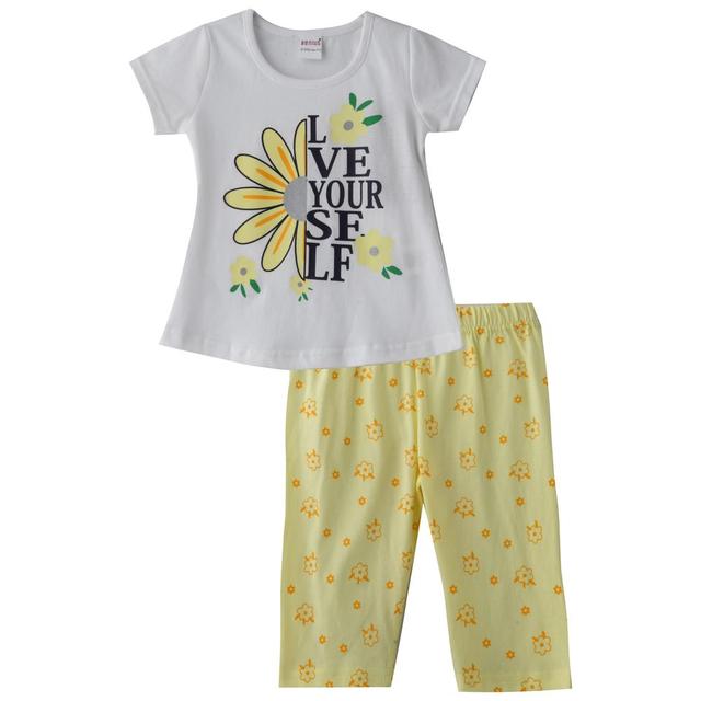 Genius - 2pc-Set - Girl Half Sleeves Top & Capri - White/Yellow