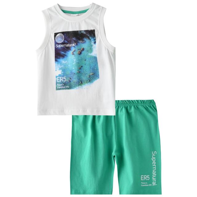 Genius - 2pc-Set - Boy Sleeveless T-Shirt & Bermuda - White/Green