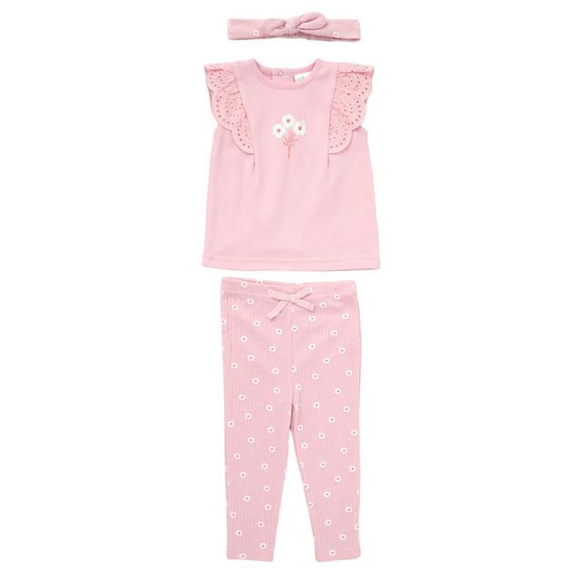 Lily & Jack - 3pc-Set - Baby Girl Top, Leggings And Headband - Pink