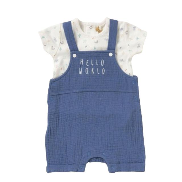 Home Grown - 2pc-Set - Baby Boy T-Shirt w/ Dungaree - Blue/White