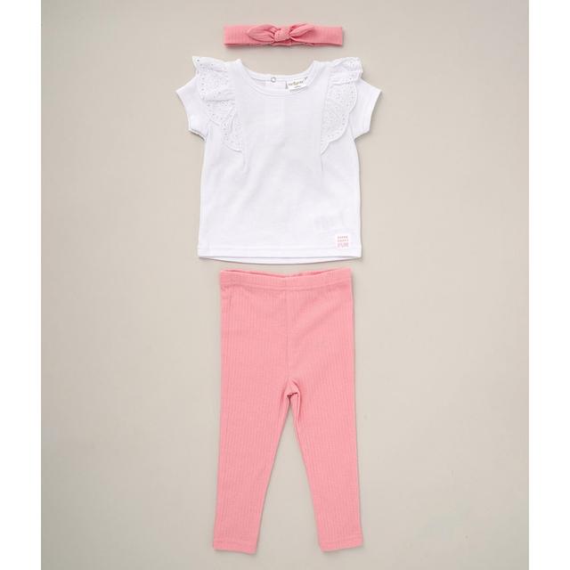 Lily & Jack - 3pc-Set - Top w/ Leggings And Headband - White/Pink