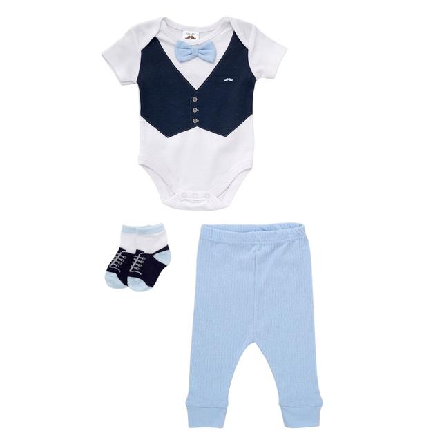 Lily & Jack - 3pc-Set - Baby Boy Bodysuit, Pants w/ Socks - Blue/White