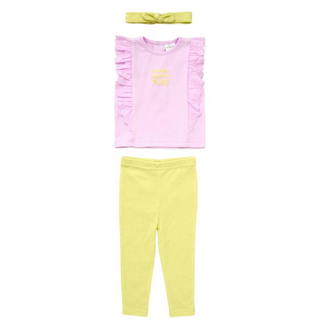 Lily & Jack - 3pc-Set - Top, Leggings And Headband - Pink/Yellow