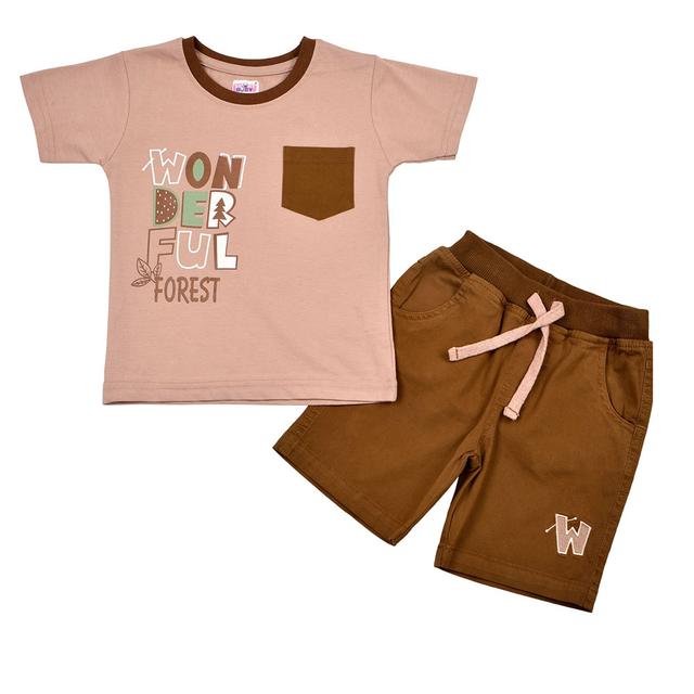 Smart Baby - 2pc-Set - Round Neck T-Shirt w/ Shorts - Brown