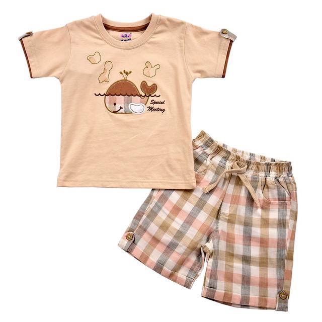 Smart Baby - 2pc-Set - Embellished T-Shirt w/ Bermuda Shorts - Beige