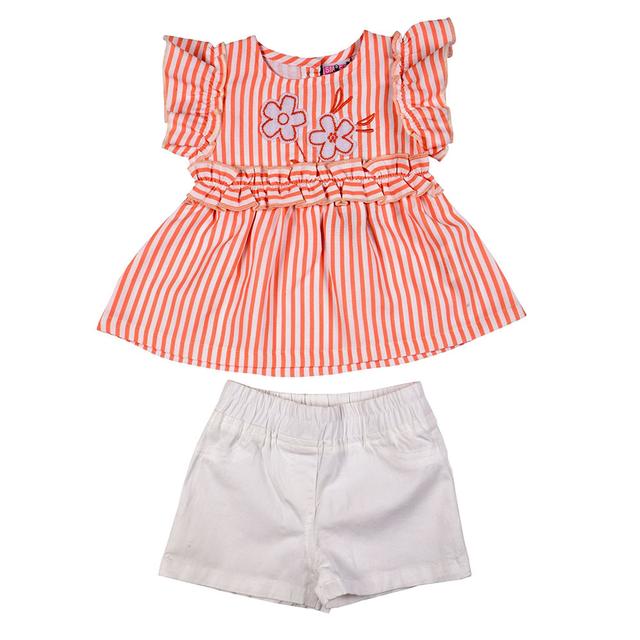 Smart Baby - 2pc-Set - Stripes Top w/ Shorts - Peach/White