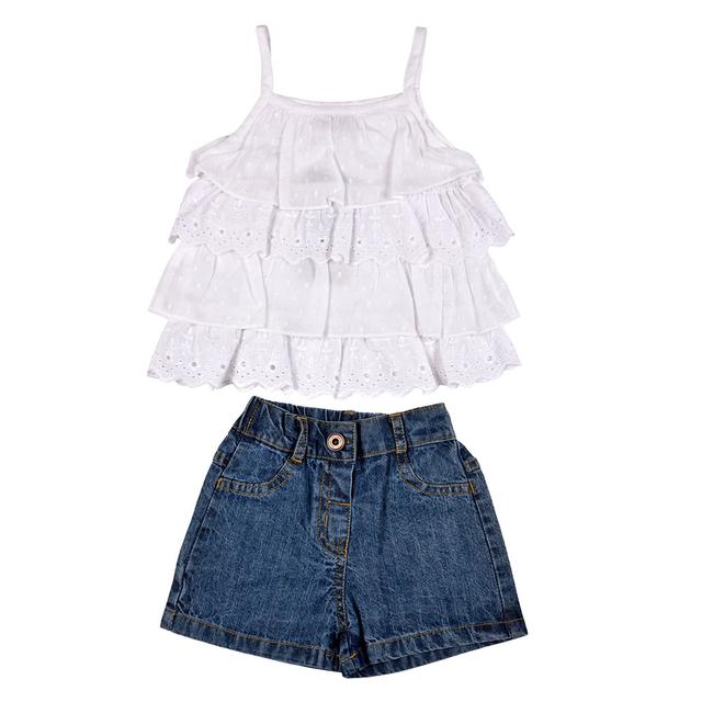 Smart Baby - 2pc-Set - Sleeveless Top w/ Denim Shorts - White/Denim