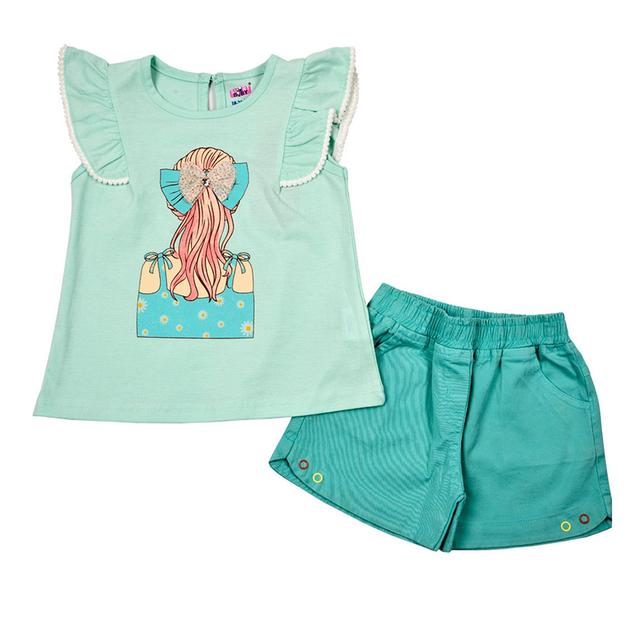 Smart Baby - 2pc-Set - Printed Top w/ Shorts - Aqua Blue