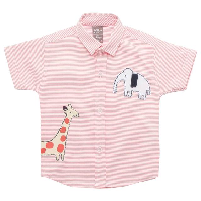 Little Kangaroos - Baby Boy Collar Neck Giraffe Print Shirt - Pink