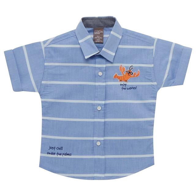 Little Kangaroos - Baby Boy Half Sleeve Striped Shirt - Sky Blue