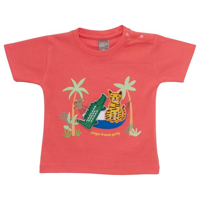 Little Kangaroos - Baby Boy Jungle Friends Round Neck T-Shirt - Coral