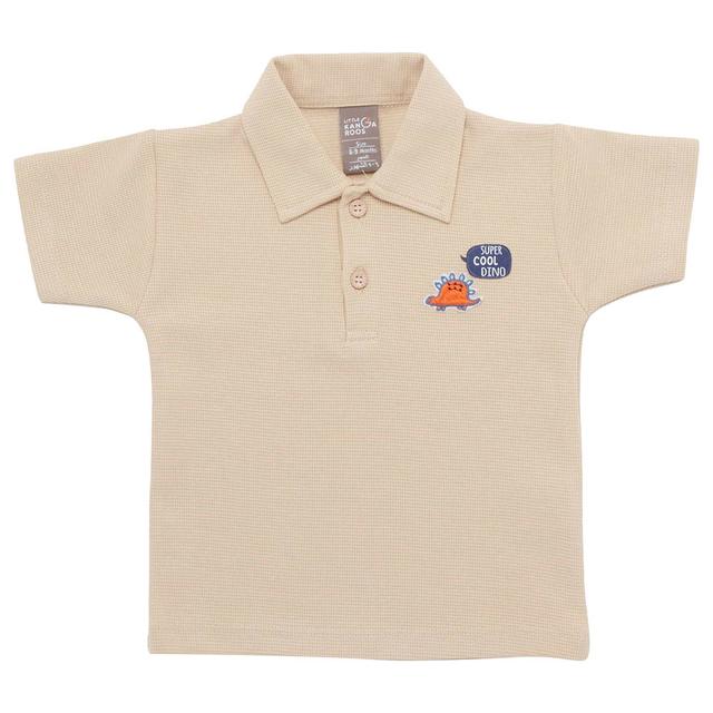 Little Kangaroos - Baby Boy Half Sleeve Cool Dino Polo T-Shirt - Fawn