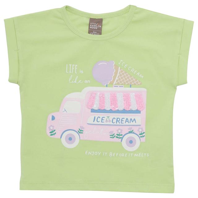 Little Kangaroos - Baby Girl Round Neck Ice-Cream Truck T-Shirt - Green