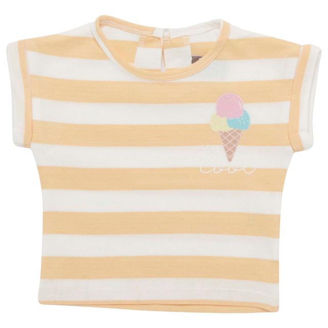 Little Kangaroos - Baby Girl Round Neck Striped T-Shirt - Orange/White