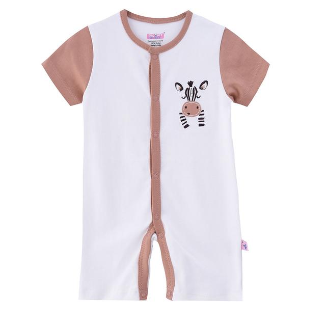 Smart Baby - Baby Boy Short Sleeve Romper - White/Brown