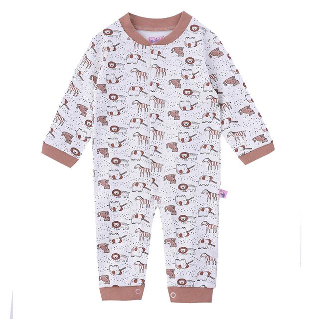 Smart Baby - Baby Boy Printed Openfeet Sleepsuit - White/Brown