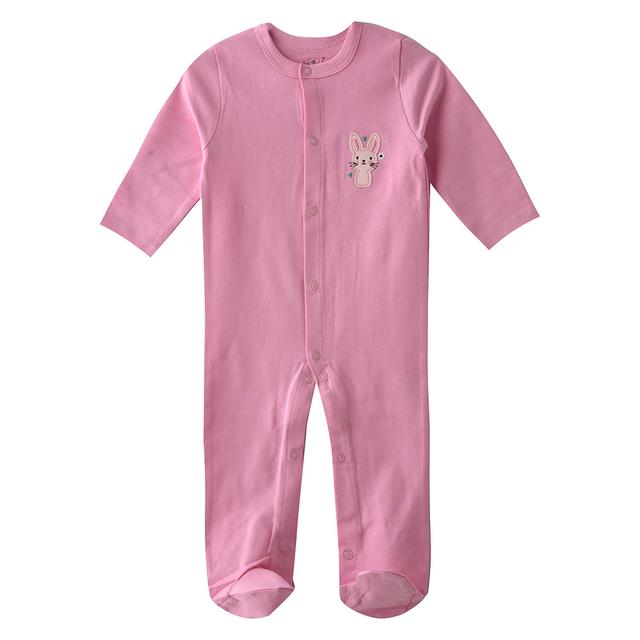 Smart Baby - Baby Girl Closefeet Snap Button Sleepsuit - Pink