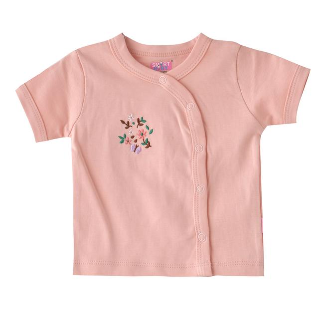 Smart Baby - Baby Girl Short Sleeve Placement Embroidery Top - Pink