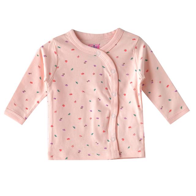 Smart Baby - Baby Girl Printed Long Sleeve Front Open Top - Pink