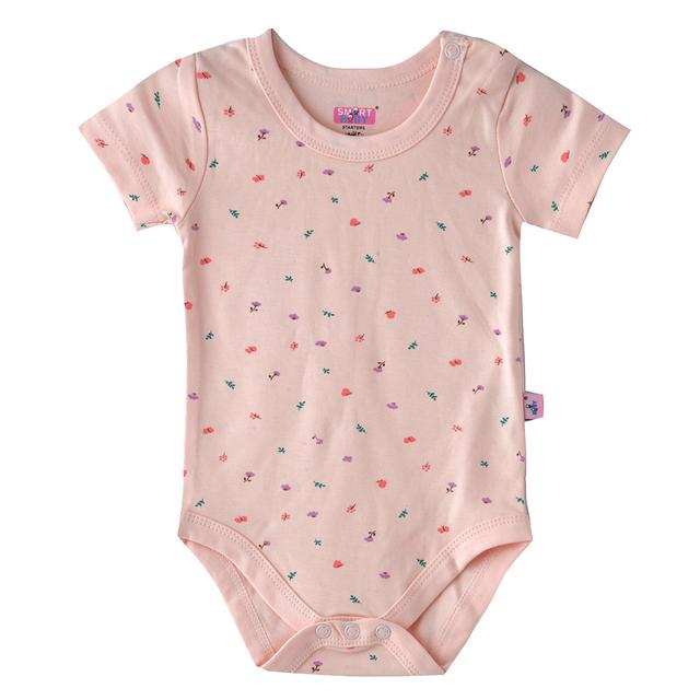 Smart Baby - Baby Girl Printed Short Sleeve Bodysuit - Pink