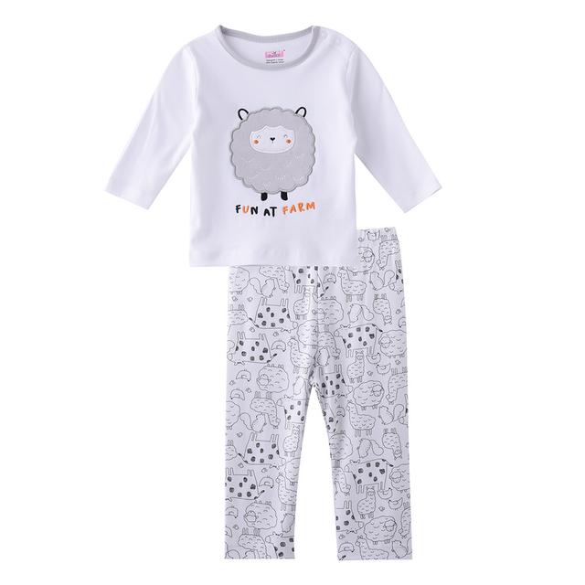 Smart Baby - 2pc-Set - Baby Boy Full Sleeve T-Shirt And Pyjama - White