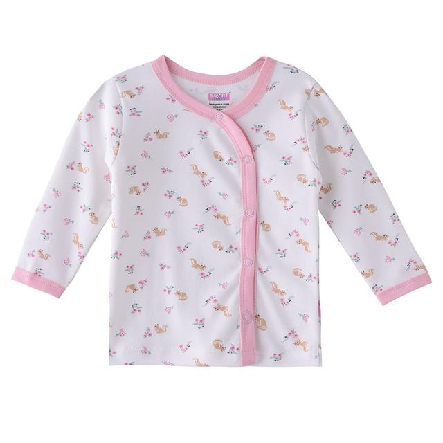 Smart Baby - Baby Girl Printed Long Sleeve Front Open Top - White