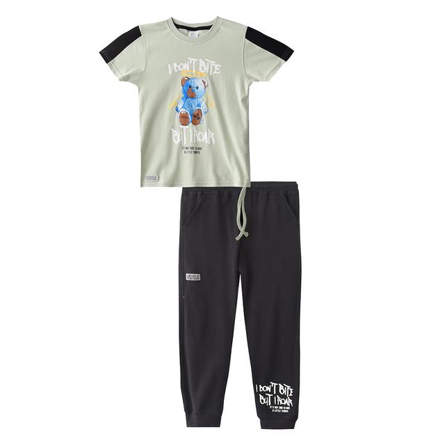 Genius - 2pc-Set - Boy Half Sleeve T-shirt With Pants - Moss Green/Black