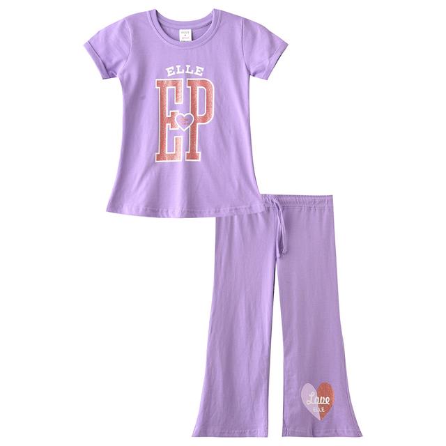 Genius - 2pc-Set - Girl Half Sleeve T-shirt With Capri - Voilet