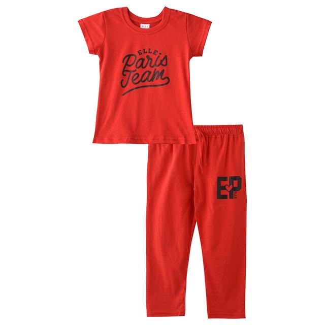 Genius - 2pc-Set - Girl Half Sleeve T-shirt With Pants - Red