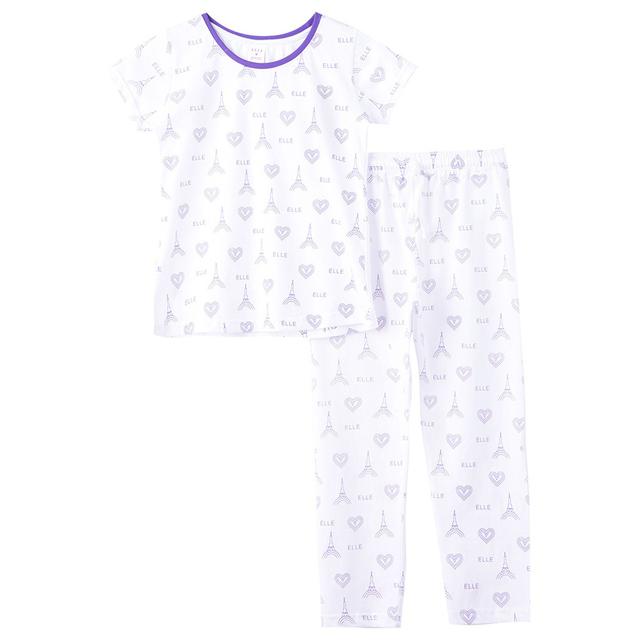 Genius - 2pc-Set - Girl Half Sleeve Eiffel T-shirt With Pants - White