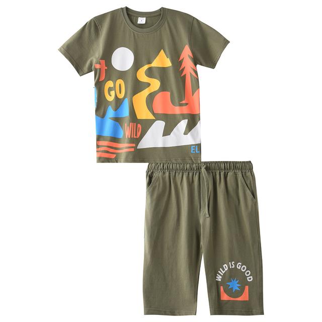 Genius - 2pc-Set - Boy Half Sleeve T-shirt With Shorts - Olive